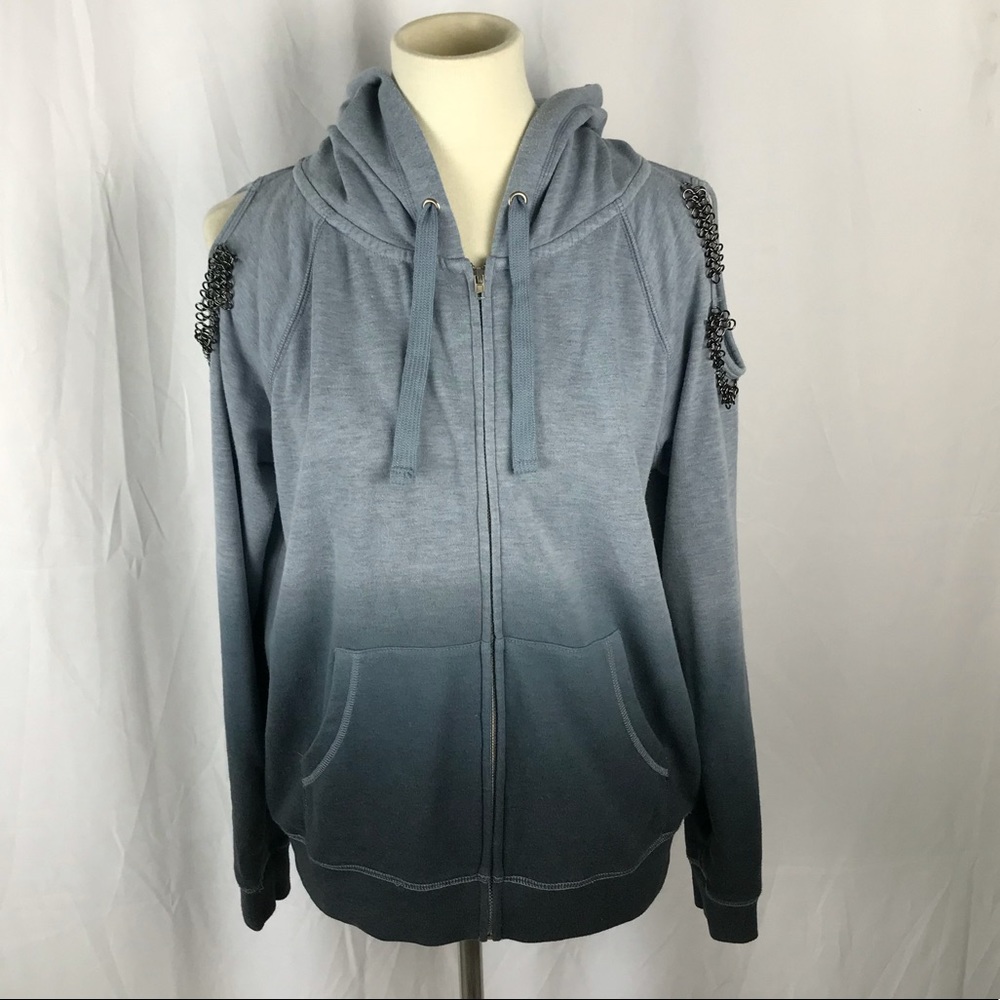 Venus Blue Ombré Hooded Cold Shoulder Sweatshirt - Size Medium